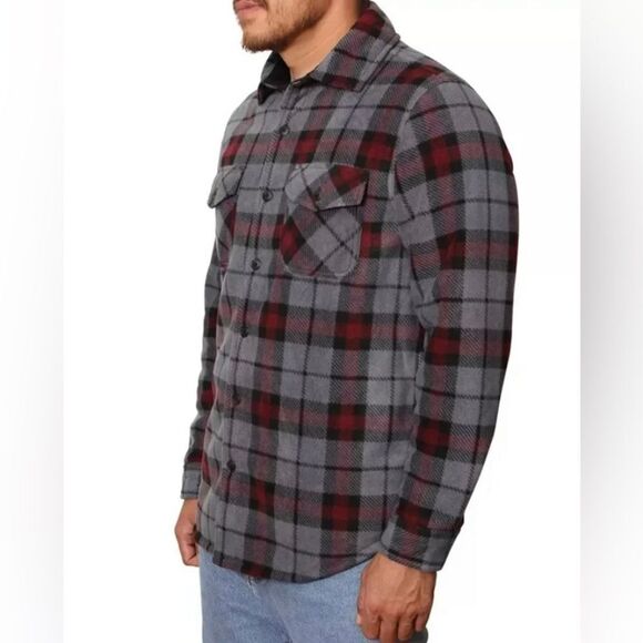 Men’s Freedom Foundry Gray/red/black Plaid Fleece Shirt / Shacket Lined Size XXL - Picture 4 of 9